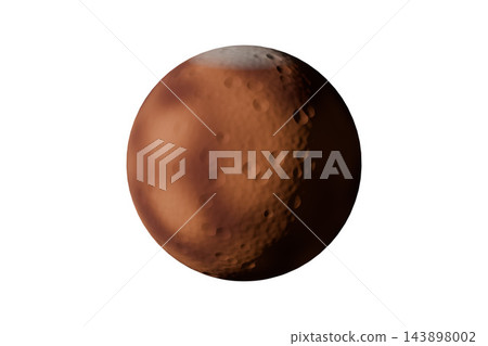 火星的三維渲染圖，隕石坑漂浮在白色背景上。 143898002