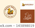 wooden pull toy duck with leaves ducky dolly toy co. logo concept. 143898019