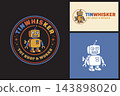 retro robot in a circular frame tinwhisker toy shop and works logo. 143898020