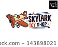 vintage airplane with stars and swooshes skylark toy shop logo concept. 143898021