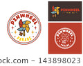 Pinwheel parade logo with retro colors and carnival elements for amusement. 143898023