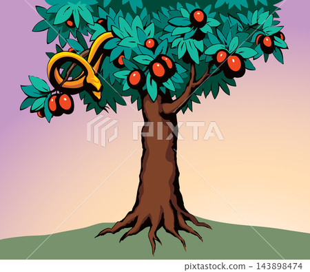 Serpent on the tree. Knowledge of good and evil. Vector drawing Serpent on the tree. Knowledge of good and evil. Vector drawing 143898474