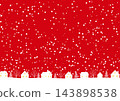A red illustration background of a winter street and residential area with snow falling at Christmas. 143898538