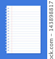 Blank lined notebook paper with spiral binding on blue background 143898817