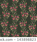 Cranberry branches with ripe red berries and small green leaves on dark background. Seamless botanical watercolor pattern with bright fruits hand drawn. Bog berry bush illustration repeat for textile 143898823