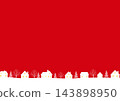 A red illustration background of a Christmas winter streetscape and residential area. 143898950