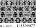 African Print fabric seamless background, Ethnic handmade ornament for your design, Afro Ethnic geometric elements. Akan and adinkras symbols, west african tribal textile 143899977