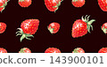 Seamless pattern with red strawberries on dark background. Hand drawn watercolor botanical illustration. Repeat texture design for premium packaging, wallpaper and textile print. 143900101