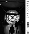 Iconic giant clock inside Musee d Orsay in Paris with Roman numerals and a view of the city through the transparent clock face. High quality photo 143900561