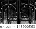 Pont de Bir Hakeim bridge in Paris with steel arches and architectural details, captured as a black and white artistic photograph. High quality photo 143900563