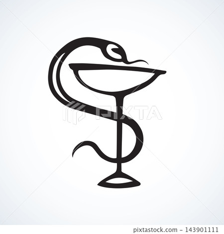 Snake on the bowl. Vector drawing Snake on the bowl. Vector drawing 143901111