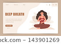 Deep breath. Landing page template. Female character in lotus position makes breathing exercise. Vector flat illustration 143901269