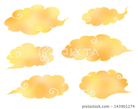 橘色的吉祥雲朵，蒸氣繚繞，翻騰不息 / 暖色調的日式雲朵 143901274