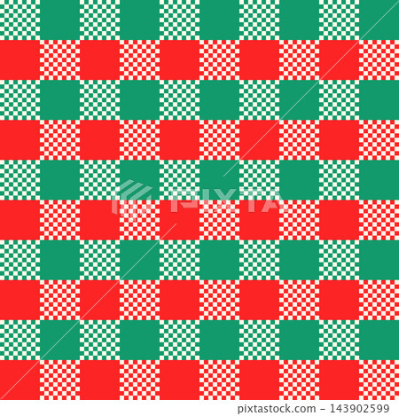 Red and green Christmas check vector seamless pattern, Mosaic squares holiday checkerboard background for textile decor and gift wrapping paper Red and green Christmas check vector seamless pattern, Mosaic squares holiday checkerboard background for textile decor and gift wrapping paper 143902599