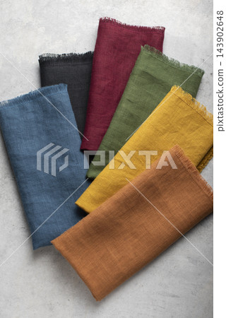 Multicolored Fringed Linen Napkins Fan Layout Multicolored Fringed Linen Napkins Fan Layout 143902648