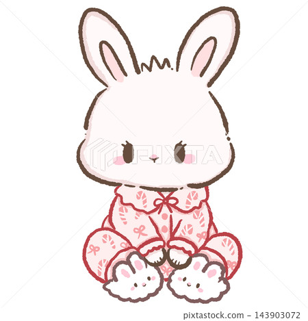 Cute Chibi White Bunny Wearing Pink Candy Cane Christmas Pajamas Sitting with Fluffy Bunny Slippers Adorable Cozy Holiday Sleepover Illustration Cute Chibi White Bunny Wearing Pink Candy Cane Christmas Pajamas Sitting with Fluffy Bunny Slippers Adorable Cozy Holiday Sleepover Illustration 143903072
