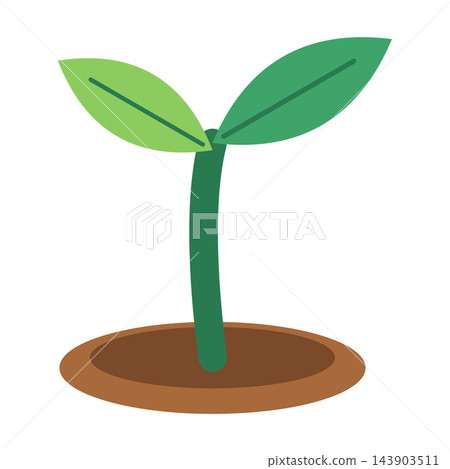 Young green seedling sprout growing from brown soil, ecology clipart isolated on white background 143903511