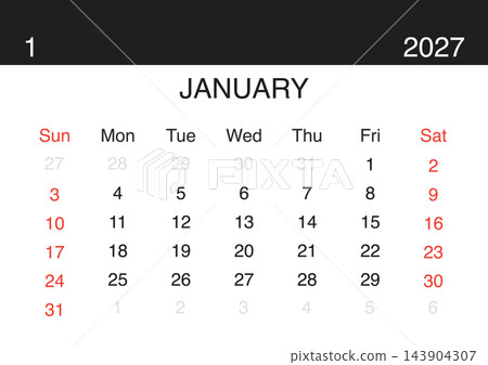 January 2027 English Minimalist Monthly Planner Page Thin Line Layout January 2027 English Minimalist Monthly Planner Page Thin Line Layout 143904307