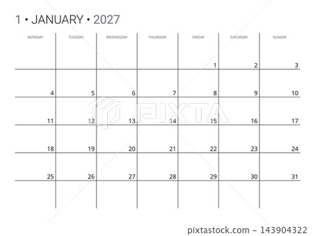 January 2027 English Corporate Monthly Planner Grid Sheet Minimalist Office Cale January 2027 English Corporate Monthly Planner Grid Sheet Minimalist Office Cale 143904322