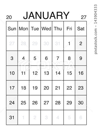 January 2027 English Simple Minimalist Monthly Calendar Clear Line Grid Desk Pla January 2027 English Simple Minimalist Monthly Calendar Clear Line Grid Desk Pla 143904333