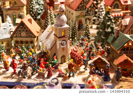 Miniature Christmas Village Decorations at Salzburg Christmas Market in Austria Miniature Christmas Village Decorations at Salzburg Christmas Market in Austria 143904350