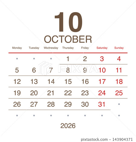 October 2026 English Clean Line Monthly Schedule Sheet Minimal Corporate Calenda 143904371