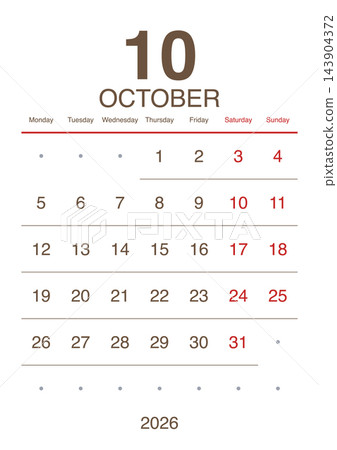 October 2026 English Clean Minimalist Monthly Calendar Grid Simple Office Schedu October 2026 English Clean Minimalist Monthly Calendar Grid Simple Office Schedu 143904372