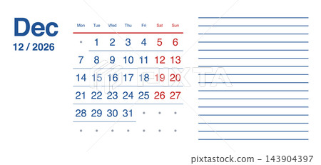 December 2026 English Light Accent Nordic Monthly Planner Grid Clean Scandinavia 143904397