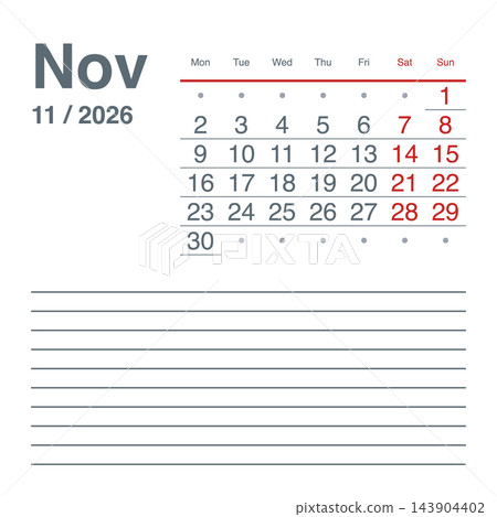 November 2026 English Functional Monthly Planner Grid Clean Minimal Business Cal 143904402