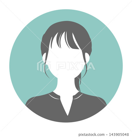 一幅簡單的向量插圖，描繪了一位綁著馬尾辮的女性。 143905048