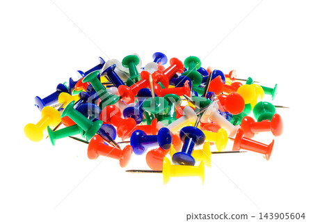 heap of colorful push pins on white background heap of colorful push pins on white background 143905604