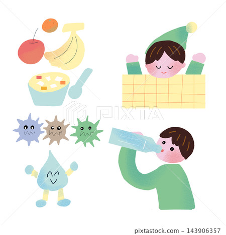 Illustration of a child catching a cold Illustration of a child catching a cold 143906357