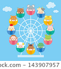 Illustrations of the twelve zodiac animals riding a Ferris wheel. Illustrations of the twelve zodiac animals riding a Ferris wheel. 143907957