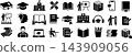 A set of monochrome silhouette icons related to learning, created using vectors. 143909056