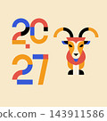 Year of the Goat 2027 Chinese New Year geometric abstract vector layout with front-facing goat 143911586