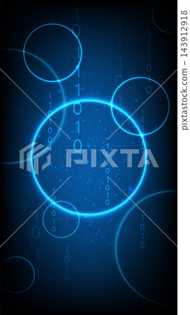 Futuristic technology background with glowing blue circles and binary code data stream Futuristic technology background with glowing blue circles and binary code data stream 143912918