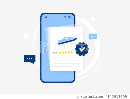 Verified purchase reviews build shopper trust through authentic feedback. Purchase verification reduces fake ratings and strengthens ecommerce credibility across online shopping, vector illustration Verified purchase reviews build shopper trust through authentic feedback. Purchase verification reduces fake ratings and strengthens ecommerce credibility across online shopping, vector illustration 143913609
