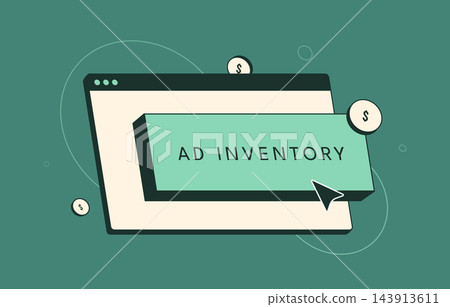 Ad inventory monetization turns website placements into revenue. Publisher yield, fill rate and advertising revenue optimization support business performance growth, vector illustration Ad inventory monetization turns website placements into revenue. Publisher yield, fill rate and advertising revenue optimization support business performance growth, vector illustration 143913611