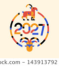 Year of the Goat 2027 Chinese New Year geometric abstract badge design with circular frame 143913792