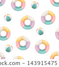Seamless vector pattern with colorful swim rings and beach balls 143915475