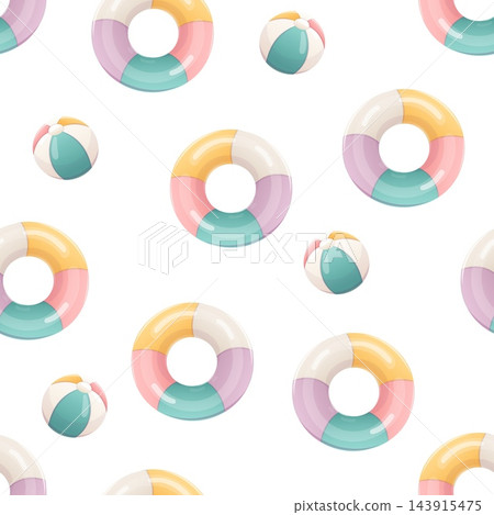 Seamless vector pattern with colorful swim rings and beach balls Seamless vector pattern with colorful swim rings and beach balls 143915475