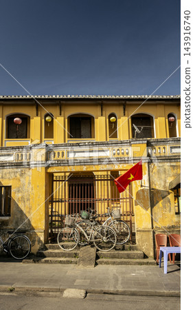 french indochina colonial architecture buildings in old town of hoi an vietnam 143916740