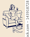 Illustration of a Woman with a Wine Glass Sitting on a Sofa Artwork Design Template for Posters and Wall Art 143918728