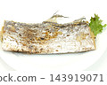 Salt-grilled hairtail fish; grilled fish; fish dish; bright background 143919071