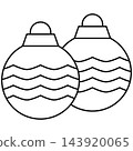 Pair of Christmas bauble ornaments line art icon illustration with wavy stripes isolated on transparent background. Black outline holiday sphere clip art for seasonal design layout. Pair of Christmas bauble ornaments line art icon illustration with wavy stripes isolated on transparent background. Black outline holiday sphere clip art for seasonal design layout. 143920065
