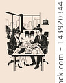 Illustration of a woman and a man in a meeting at the office Artwork Design Template for Posters and Wall Art 143920344