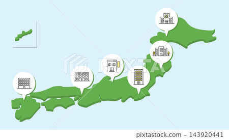 適用於總部和分公司的日式地圖和設計模板素材,等距視圖 適用於總部和分公司的日式地圖和設計模板素材,等距視圖 143920441