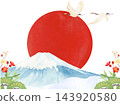一幅以富士山為主題的水彩畫，背景寓意吉祥。 143920580