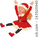cheerful blonde girl in santa costume sitting with raised arms, created as a holiday illustration for christmas 143920940