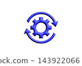 Settings icon, blue glossy 3D gear with circular arrows, system update process symbol 143922066